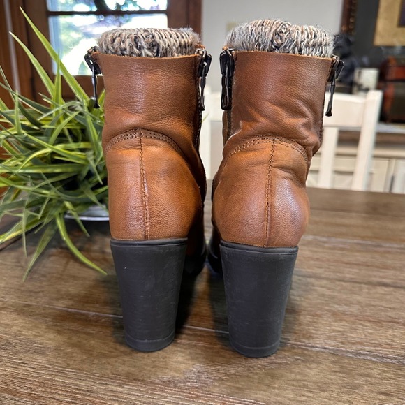 Steve Madden Cognac Knit Cuff Leather Boots Side Zip Stacked Heel Womens 8.5M - Picture 3 of 15